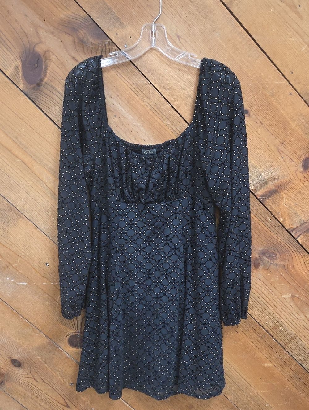 Lily Rose XL Black Beaded Peasant Boho Mini Dress Milkmaid Cottagecore